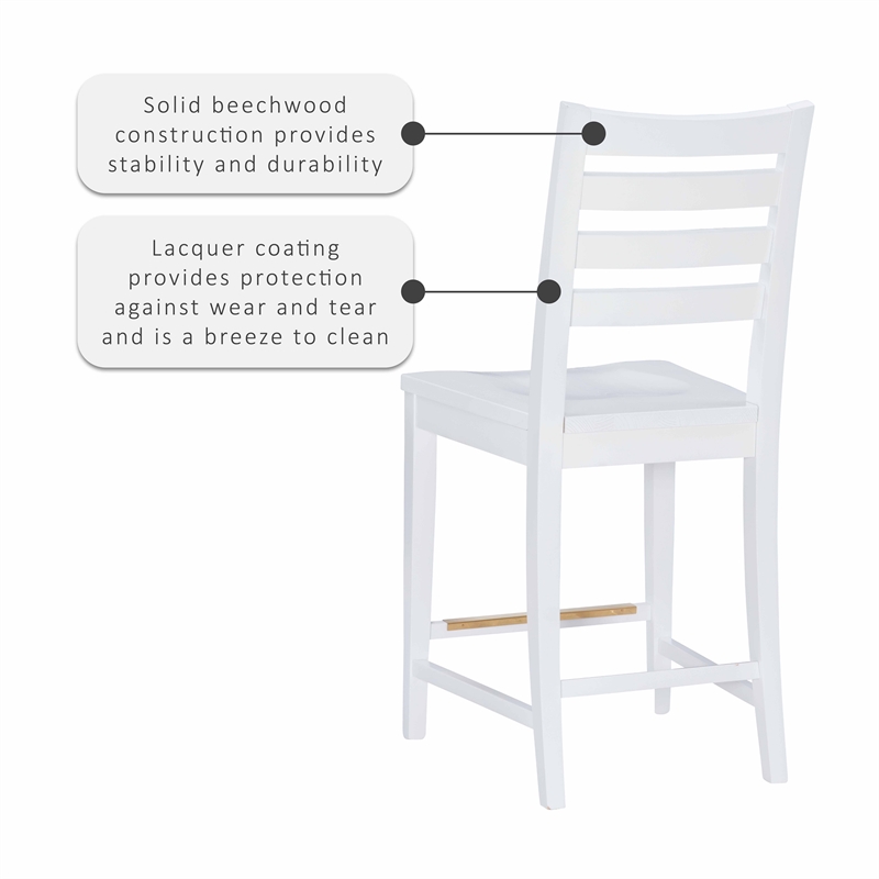 Riverbay Furniture Transitional Beech Wood Set of Two Counter Stools in White