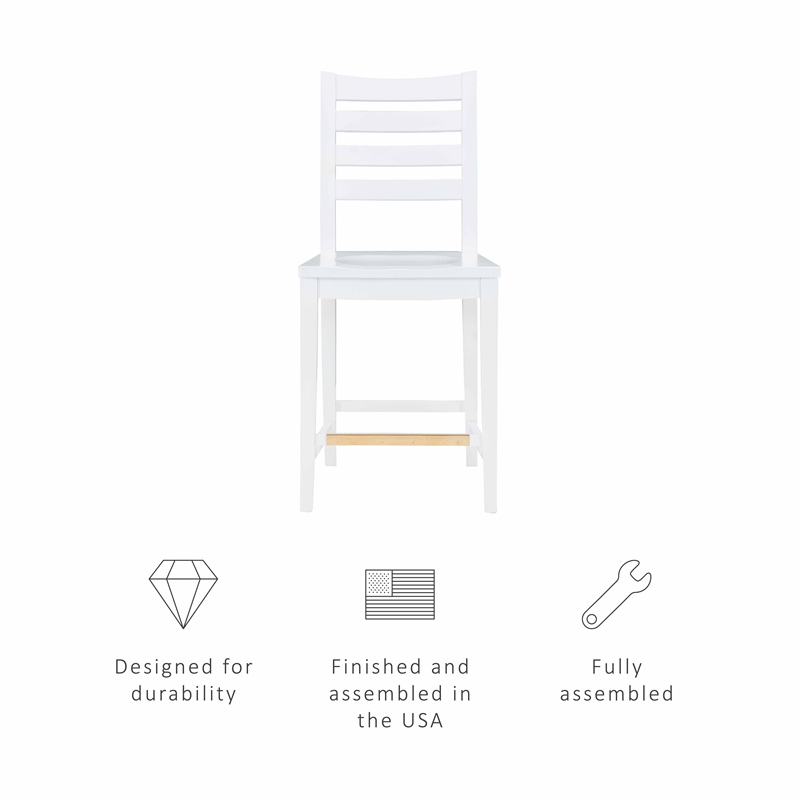 Riverbay Furniture Transitional Beech Wood Set of Two Counter Stools in White