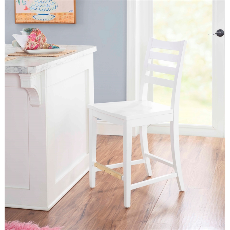 Riverbay Furniture Transitional Beech Wood Set of Two Counter Stools in White