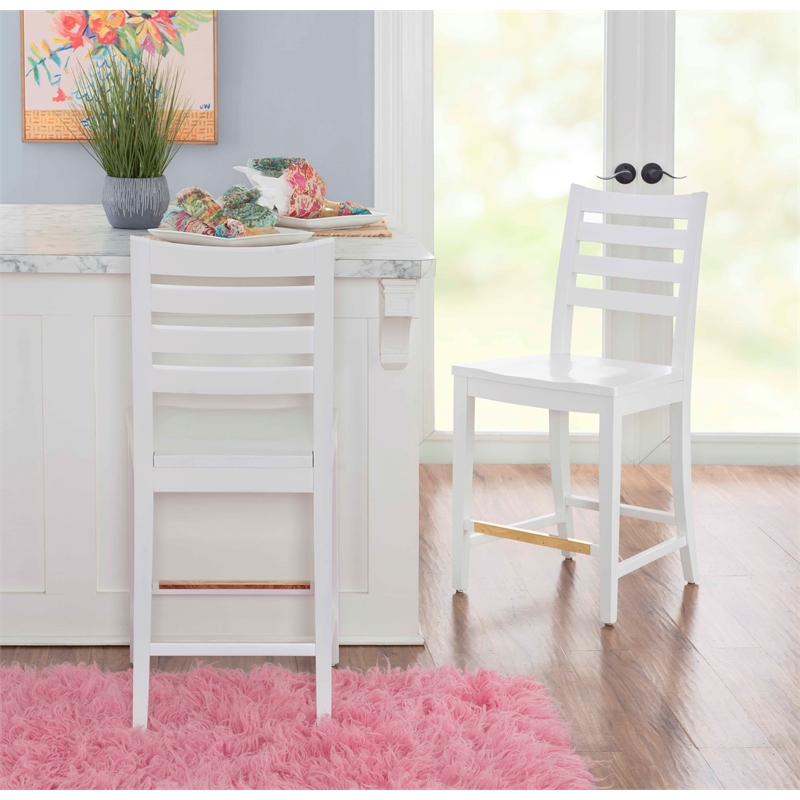 Riverbay Furniture Transitional Beech Wood Set of Two Counter Stools in White