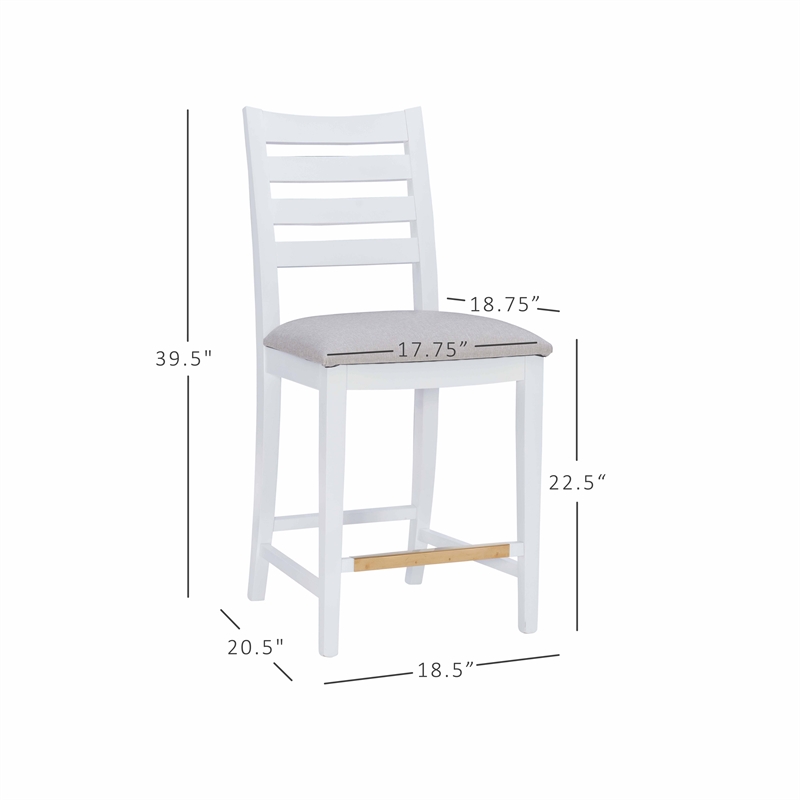 Riverbay Furniture Beech Wood Upholstered Set of Two Counter Stools in White