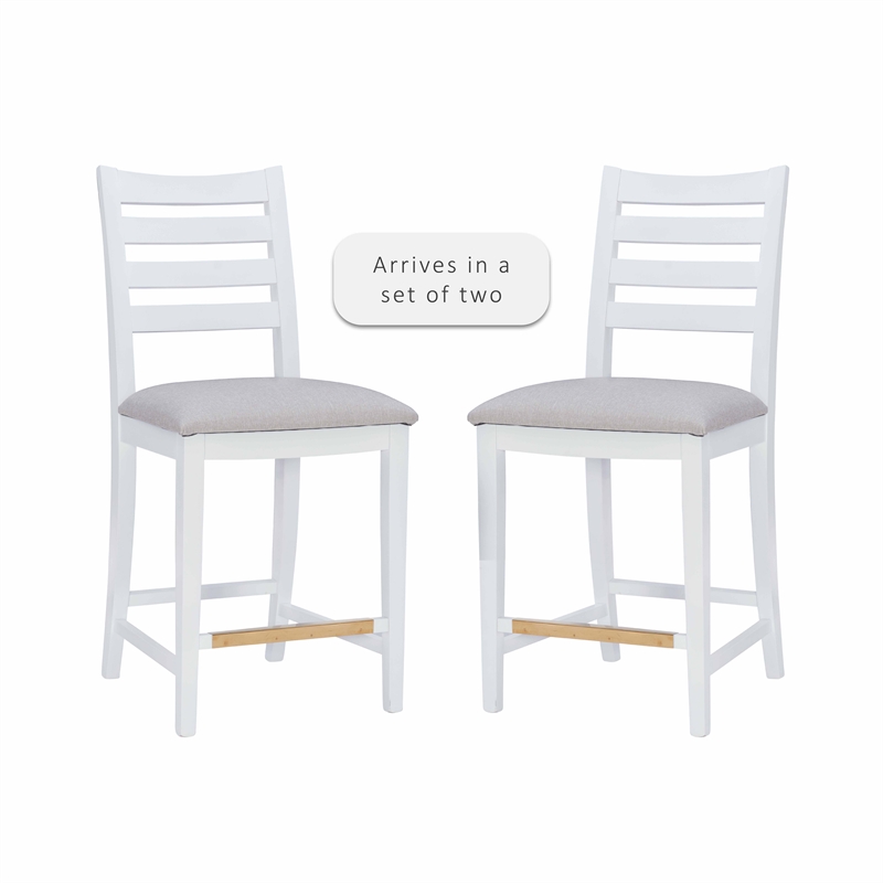 Riverbay Furniture Beech Wood Upholstered Set of Two Counter Stools in White