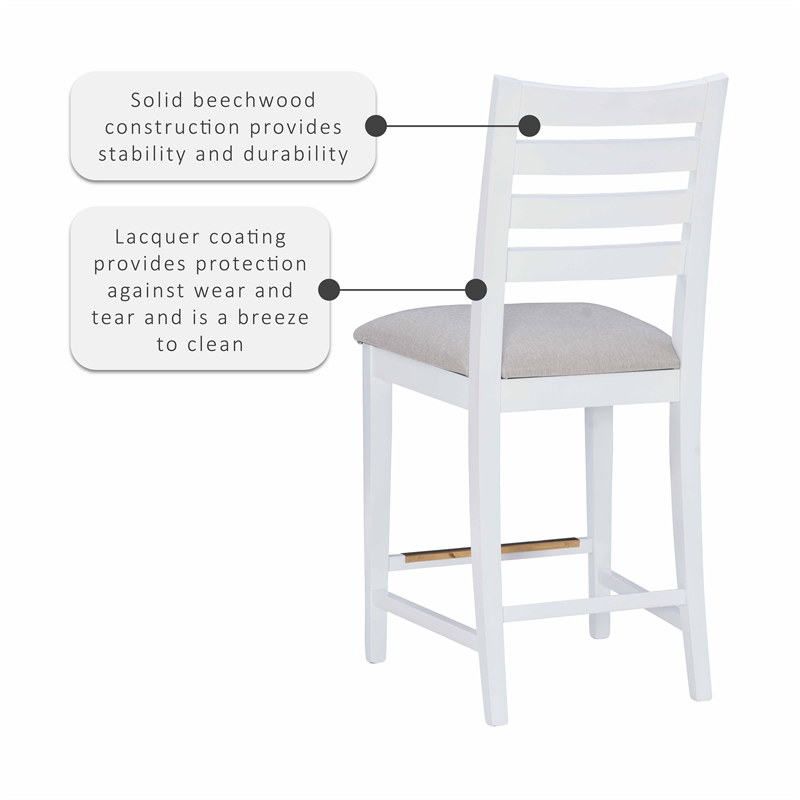 Riverbay Furniture Beech Wood Upholstered Set of Two Counter Stools in White
