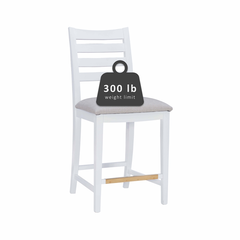 Riverbay Furniture Beech Wood Upholstered Set of Two Counter Stools in White