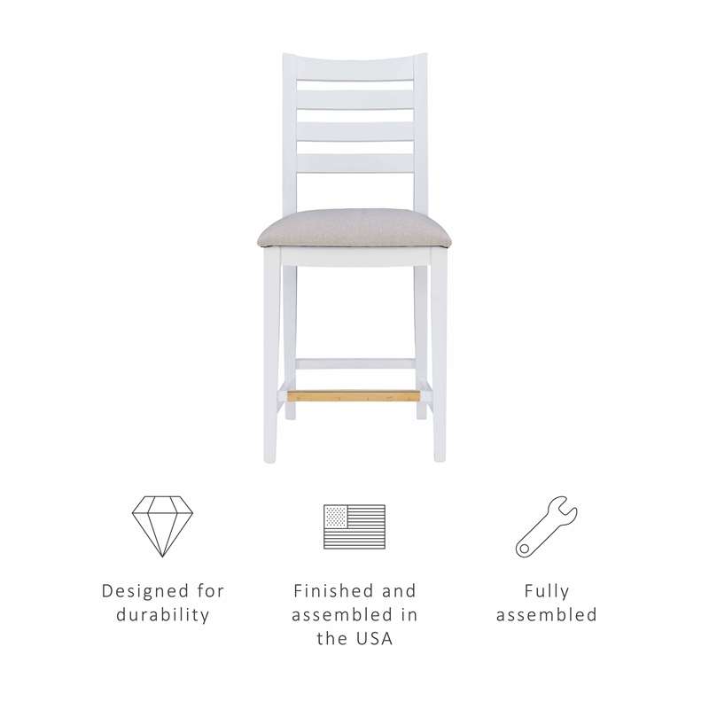 Riverbay Furniture Beech Wood Upholstered Set of Two Counter Stools in White