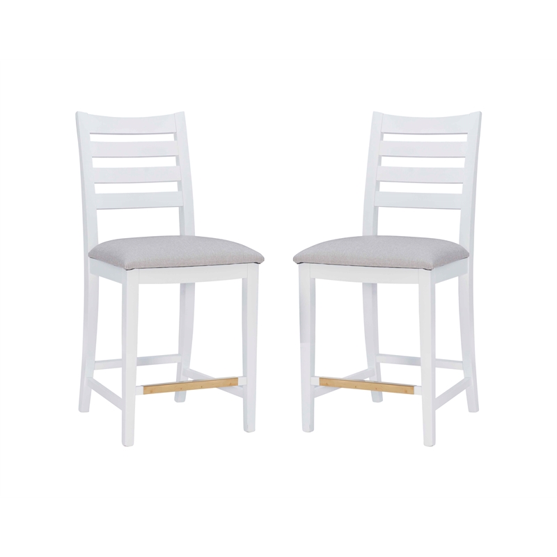 Riverbay Furniture Beech Wood Upholstered Set of Two Counter Stools in White