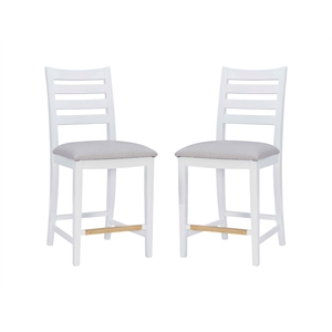 Riverbay Furniture Beech Wood Upholstered Set of Two Counter Stools in White