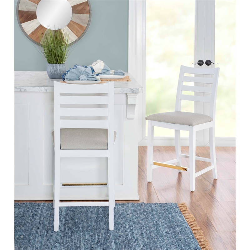 Riverbay Furniture Beech Wood Upholstered Set of Two Counter Stools in White
