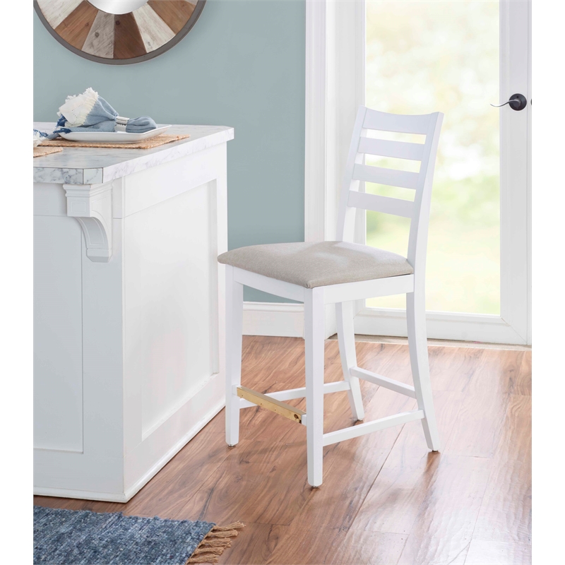 Riverbay Furniture Beech Wood Upholstered Set of Two Counter Stools in White