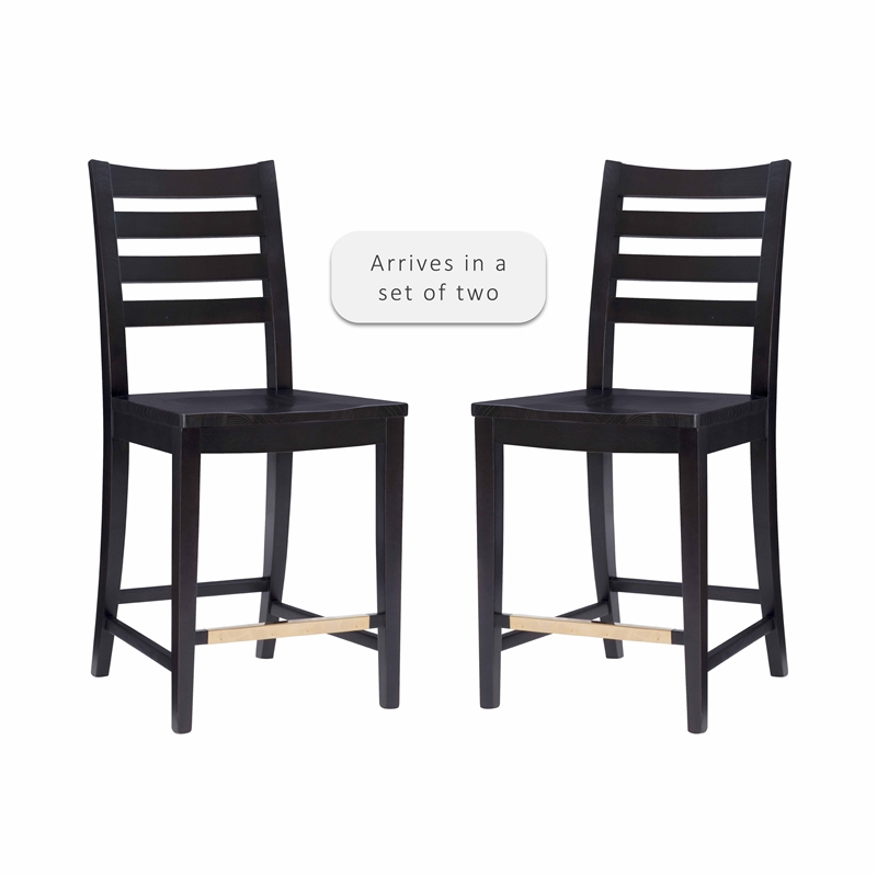 Riverbay Furniture Transitional Beech Wood Set of Two Counter Stools in Black