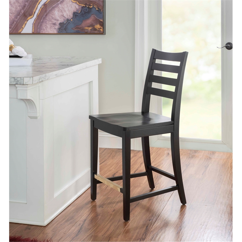 Riverbay Furniture Transitional Beech Wood Set of Two Counter Stools in Black
