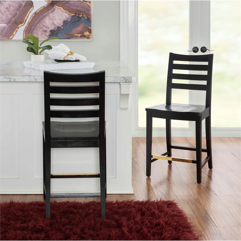 Riverbay Furniture Transitional Beech Wood Set of Two Counter Stools in Black