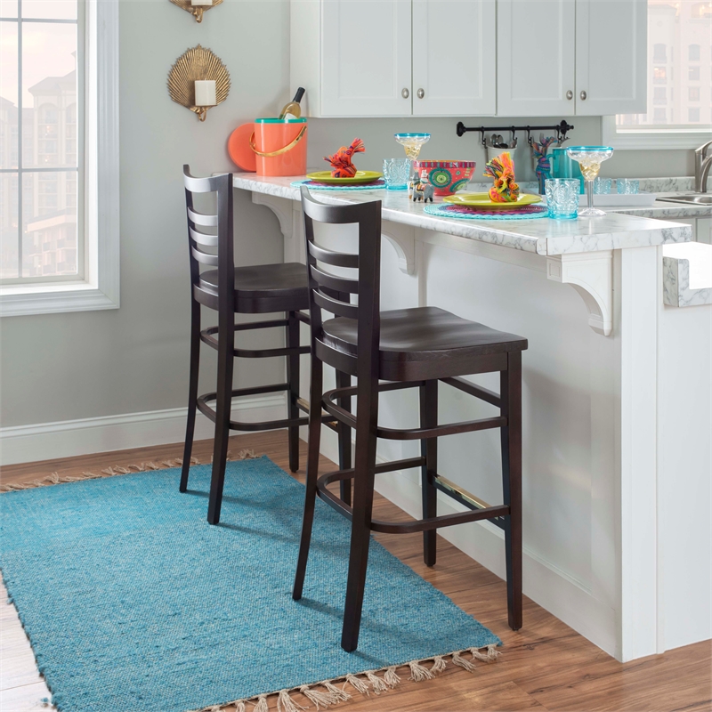 Riverbay Furniture Transitional Solid Wood Set of Two Barstools in Brown