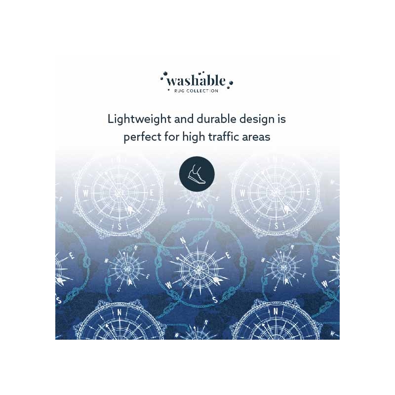 Riverbay Furniture Transitional Washable Polyester 2'x8' Rug in Blue