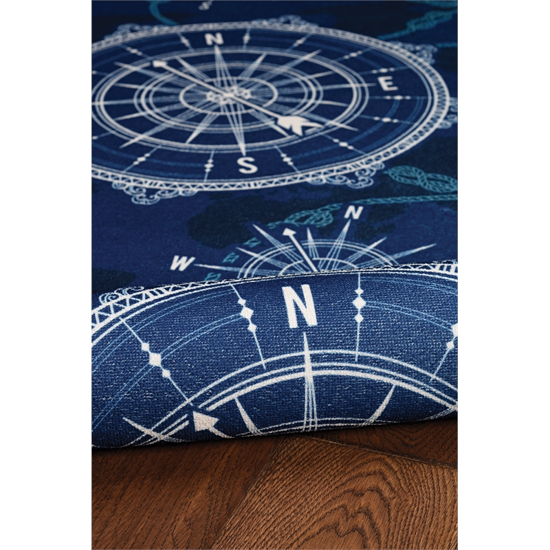 Riverbay Furniture Transitional Washable Polyester 2'x8' Rug in Blue