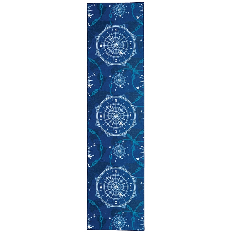 Riverbay Furniture Transitional Washable Polyester 2'x8' Rug in Blue