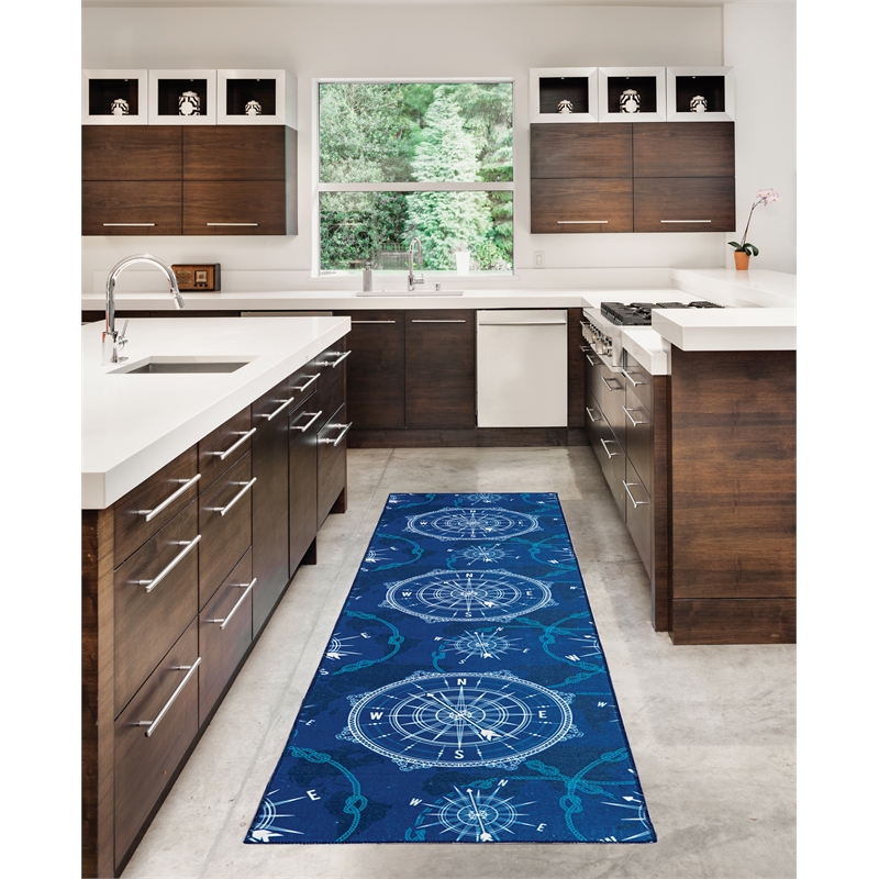 Riverbay Furniture Transitional Washable Polyester 2'x8' Rug in Blue