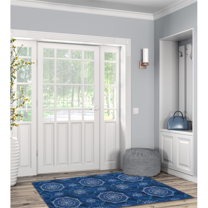 Riverbay Furniture Transitional Washable Polyester 3'x5' Rug in Blue
