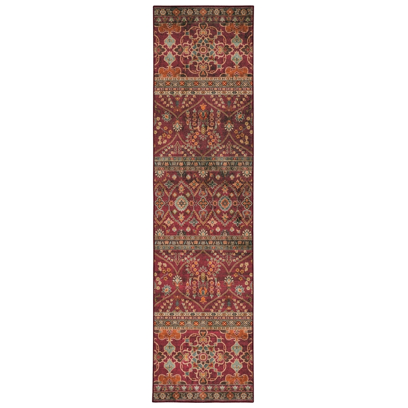 Riverbay Furniture Transitional Washable Polyester 2'x8' Rug in Garnet Red