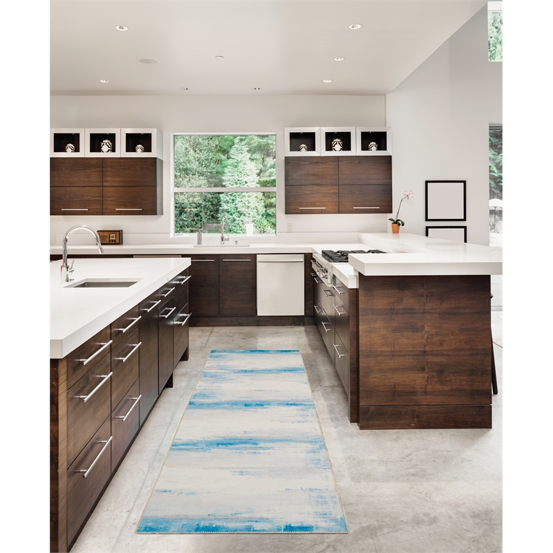 Riverbay Furniture Transitional Washable Polyester 2'x8' Rug in Ivory