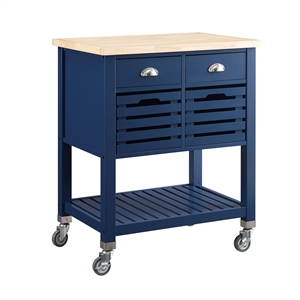 riverbay furniture traditional wood and butcher block kitchen cart in denim blue