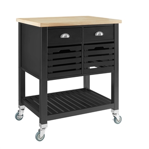 riverbay furniture transitional wood and butcher block kitchen cart in black