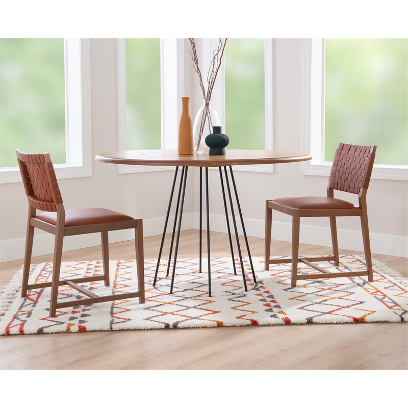Riverbay Furniture Mid-Century Beech Wood and Leather Chair in Brown