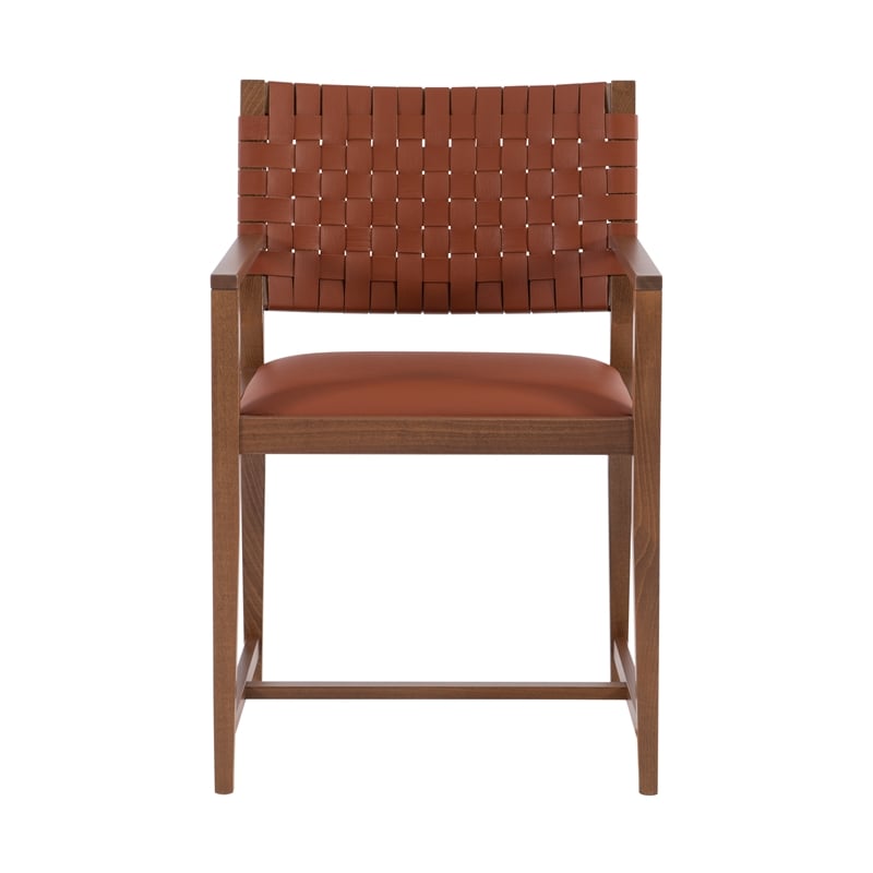 Riverbay Furniture Modern Beech Wood and Leather Arm Chair in Brown