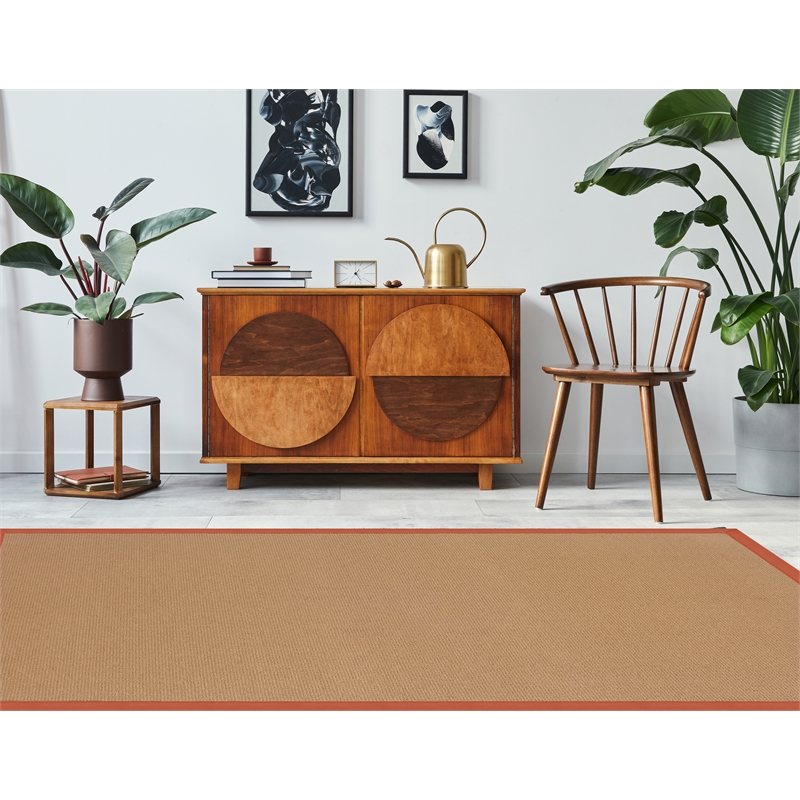 Riverbay Furniture Machine Tufted Wool 8'x11' Rug in Cork Brown and Burnt Orange