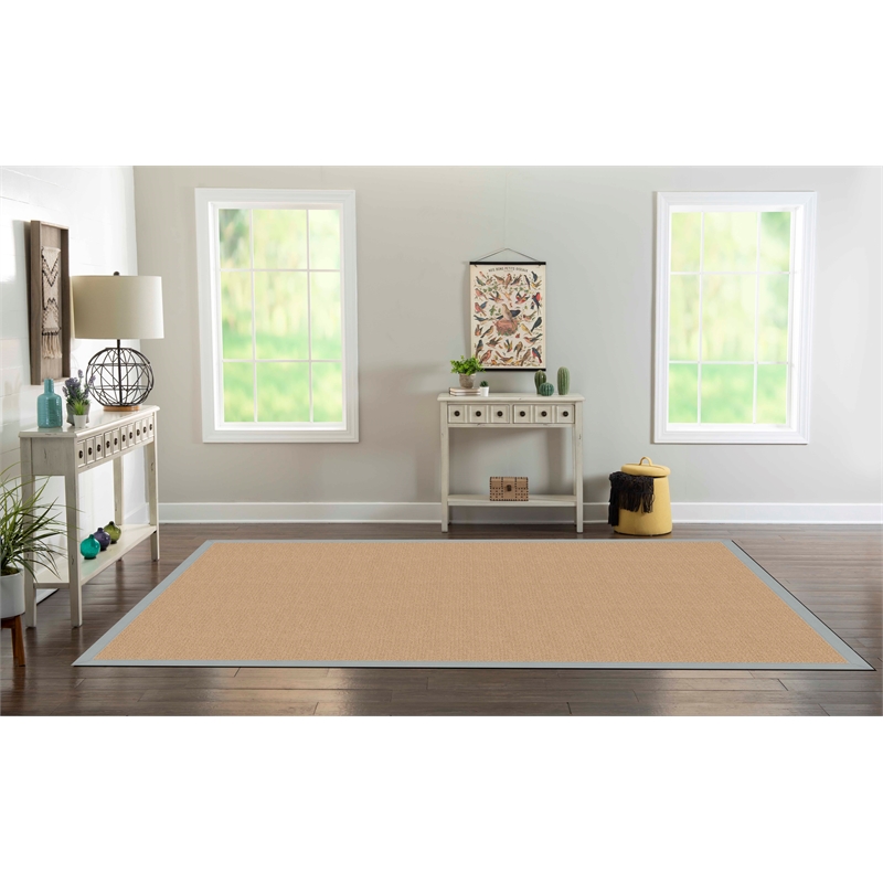 Riverbay Furniture Machine Tufted Wool 8'x11' Rug in Sisal and Ice Blue