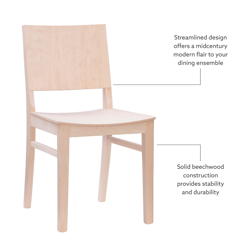 Riverbay Furniture 19'' Mid-Century Wood Side Chair in Natural (Set of 2)