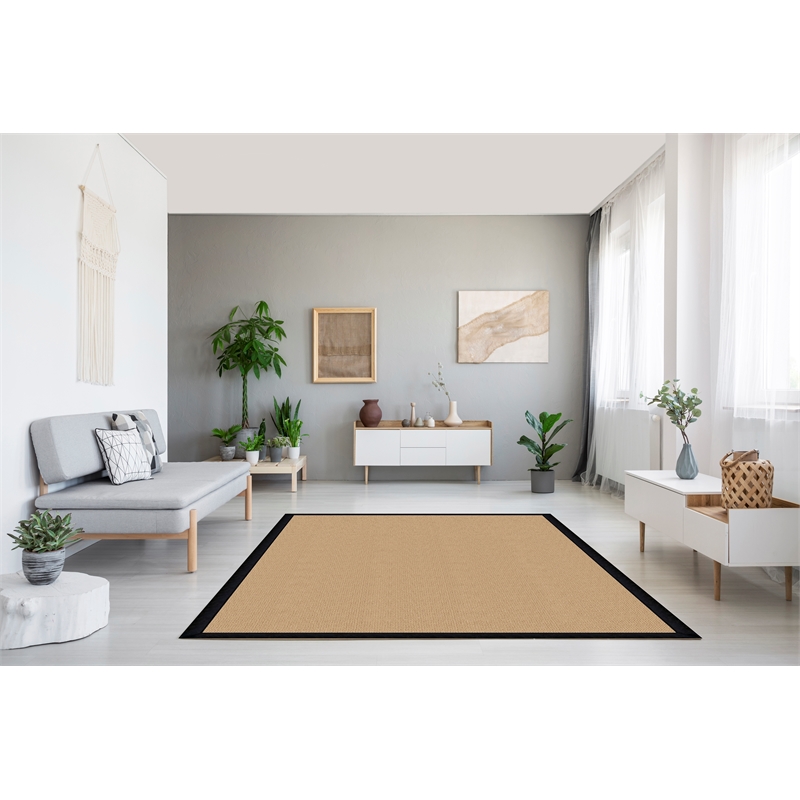 Riverbay Furniture Machine Tufted Wool 8'x11' Rug in Sisal and Black Leather