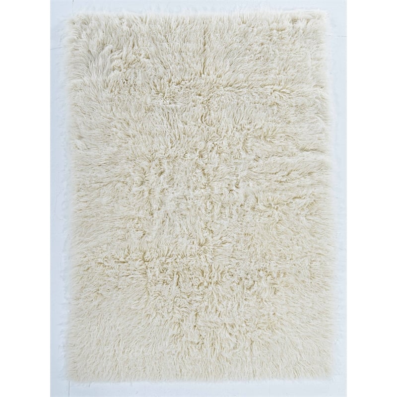 Riverbay Furniture Transitional Flokati Hand Woven Wool 3'x5' Rug in Natural