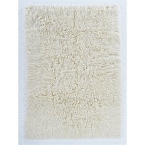 Riverbay Furniture Transitional Flokati Hand Woven Wool 9'x12' Rug in Natural