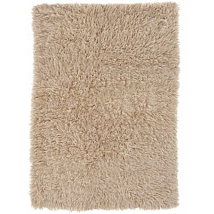 riverbay furniture transitional flokati hand woven wool 3'x5' rug in tan brown