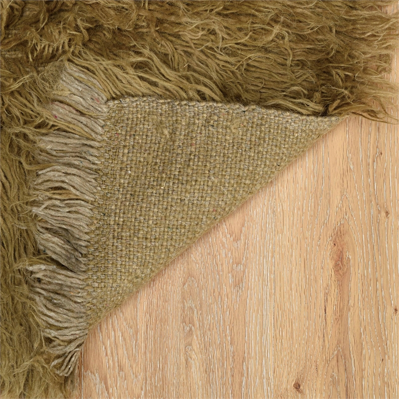 Riverbay Furniture Transitional Flokati Hand Woven Wool 8'x10' Rug in Brown
