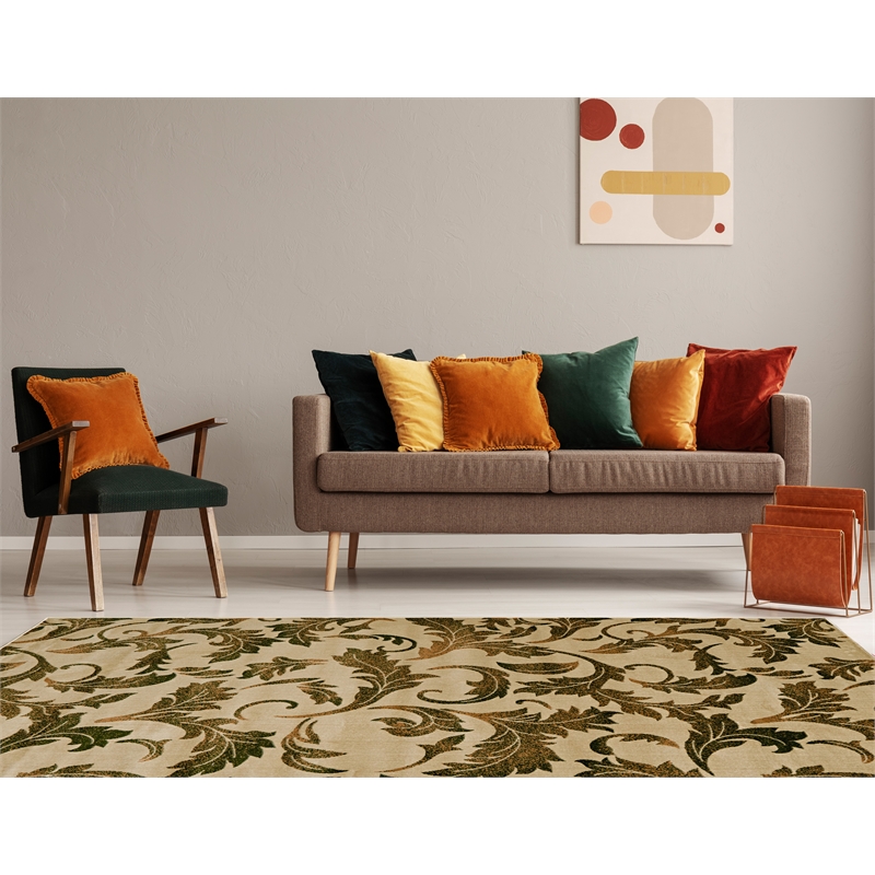Riverbay Furniture Vintage Polyester 8'x10' Rug in Sand and Green