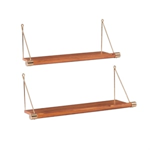 Riverbay Furniture Transitional Iron and Wood Set of Two Wall Shelves in Brown