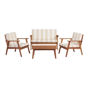 Riverbay Furniture Transitional Acacia Wood Striped Outdoor Set in Natural