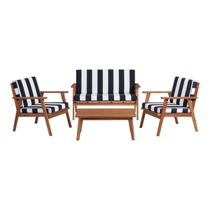 Riverbay Furniture Transitional Acacia Wood Striped Outdoor Set in Blue