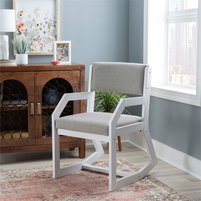 Riverbay Furniture Solid Wood Upholstered Two Position Sled Base Chair in White