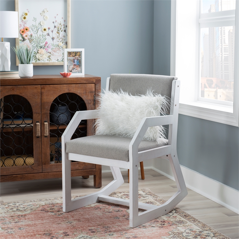 Riverbay Furniture Solid Wood Upholstered Two Position Sled Base Chair in White