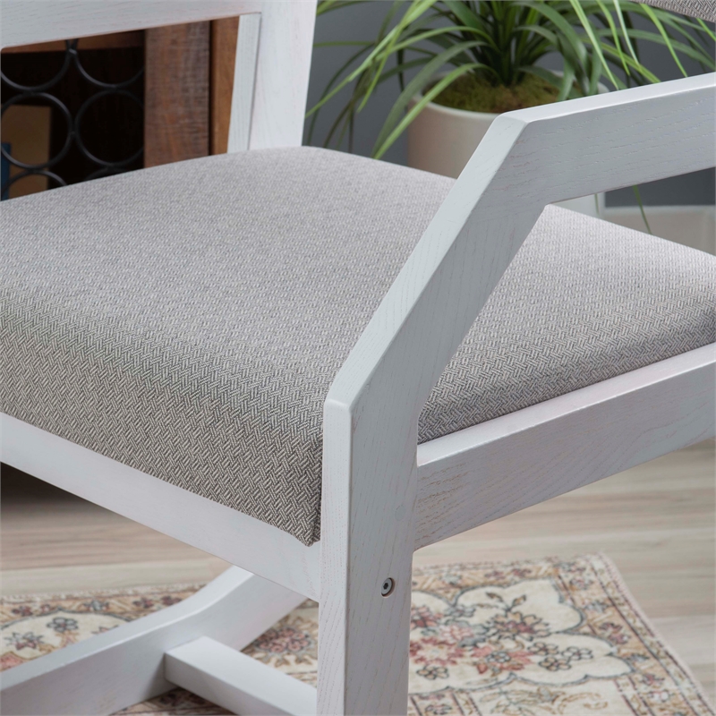 Riverbay Furniture Solid Wood Upholstered Two Position Sled Base Chair in White