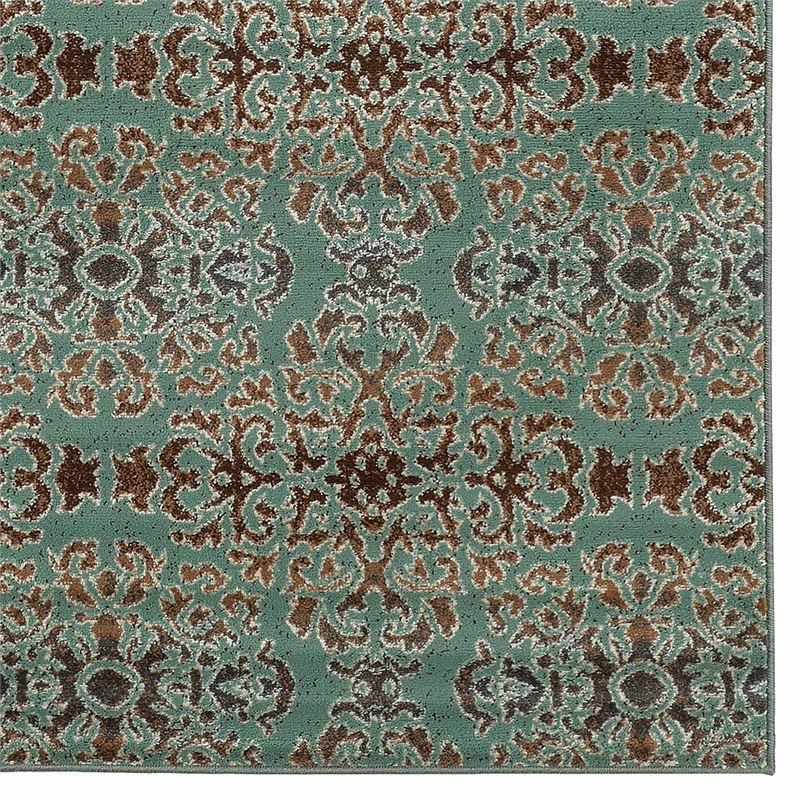 Riverbay Furniture Transitional Polypropylene 8'x10' Rug in Turquoise and Brown