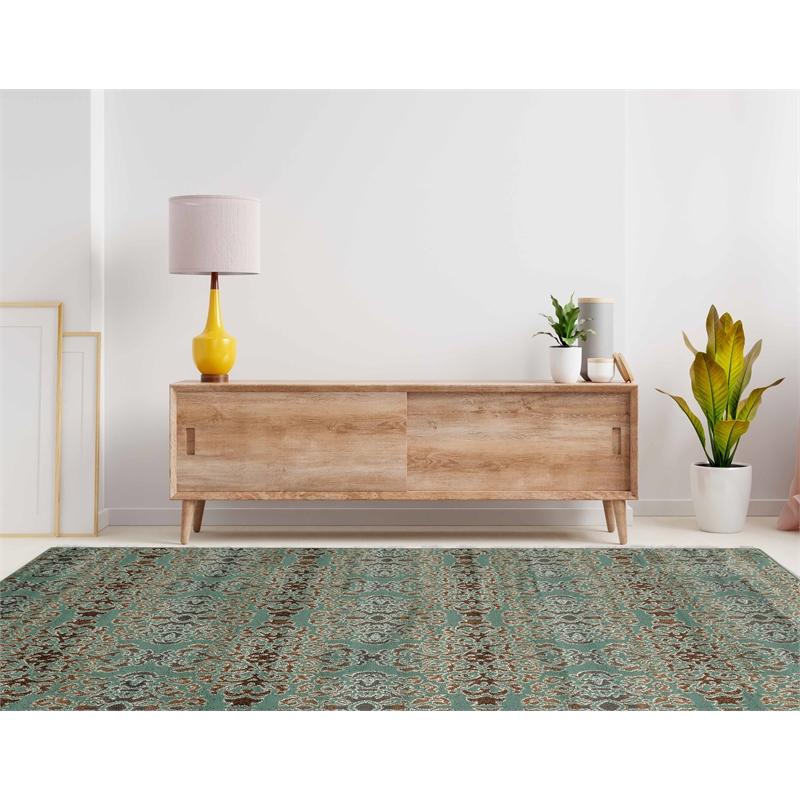 Riverbay Furniture Transitional Polypropylene 8'x10' Rug in Turquoise and Brown