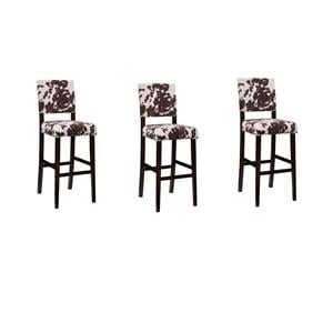 Riverbay Furniture Set of 3 30&quot Wood Cow Print Bar Stools in Brown