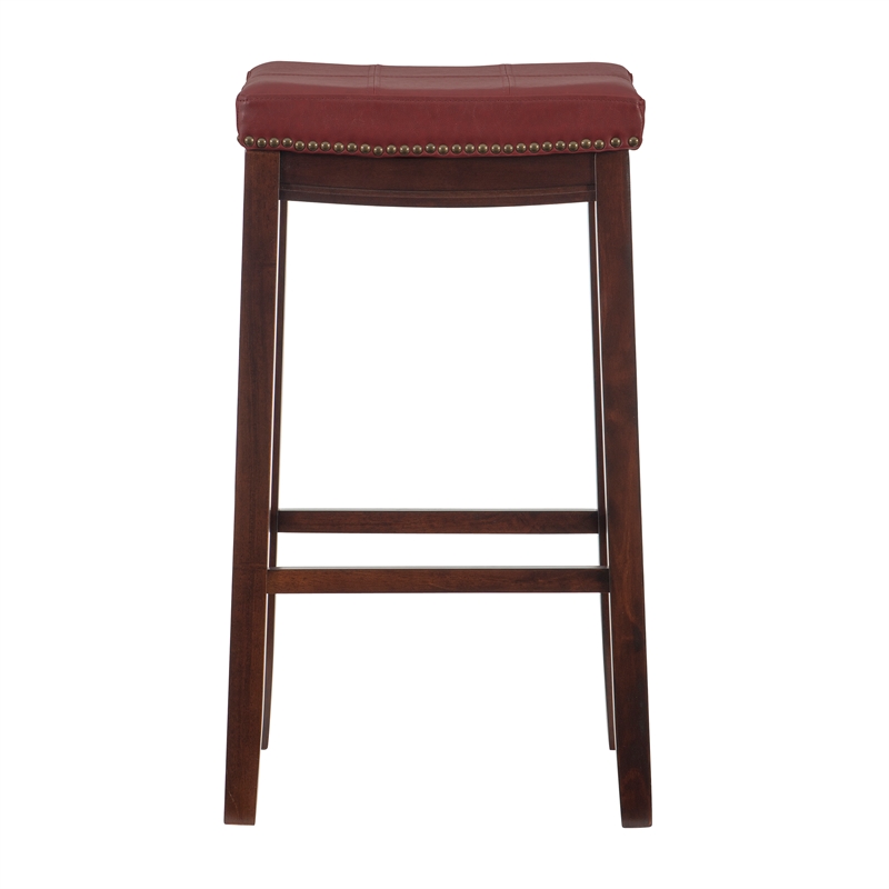 Riverbay Furniture Set of 3 Backless Bar Stool Red Faux Leather in Dark Brown