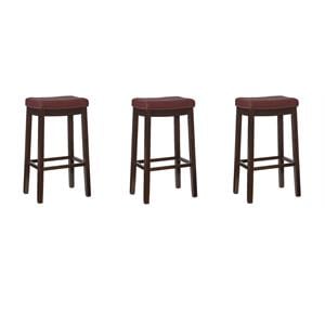Riverbay Furniture Set of 3 Backless Bar Stool Red Faux Leather in Dark Brown