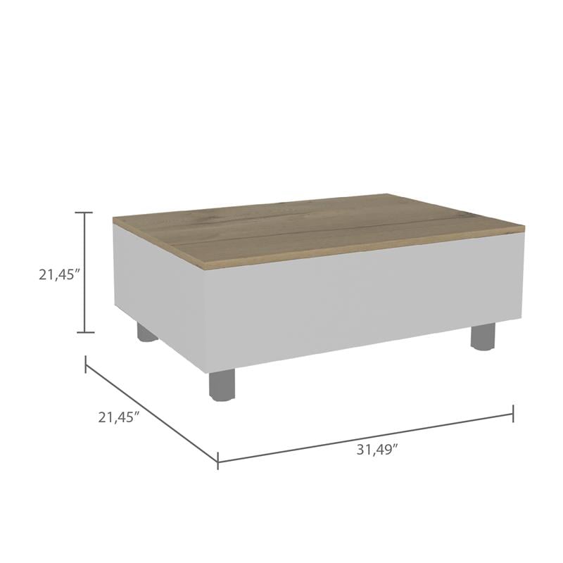 Carell Furniture Gambia Lift Top Coffee Table in White - Light Oak
