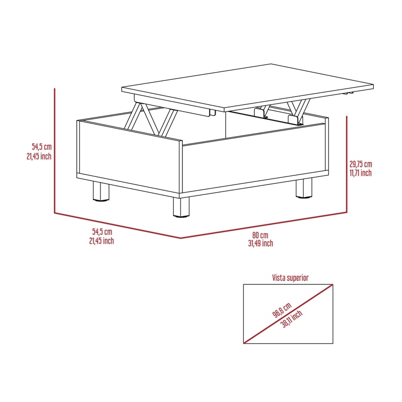 Carell Furniture Gambia Lift Top Coffee Table in White - Light Oak